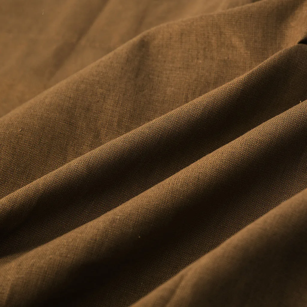 Мужские Винтажные мешковатые льняные однотонные рубашки с коротким рукавом в