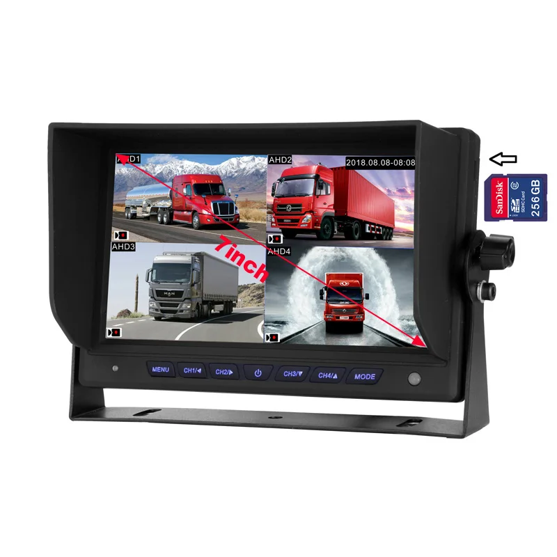AHD Quad монитор с несколькими изображениями Запись видео DVR и AHD задний, передний резервный камеры заднего вида для грузовика автобус RV Ван трейлер караван