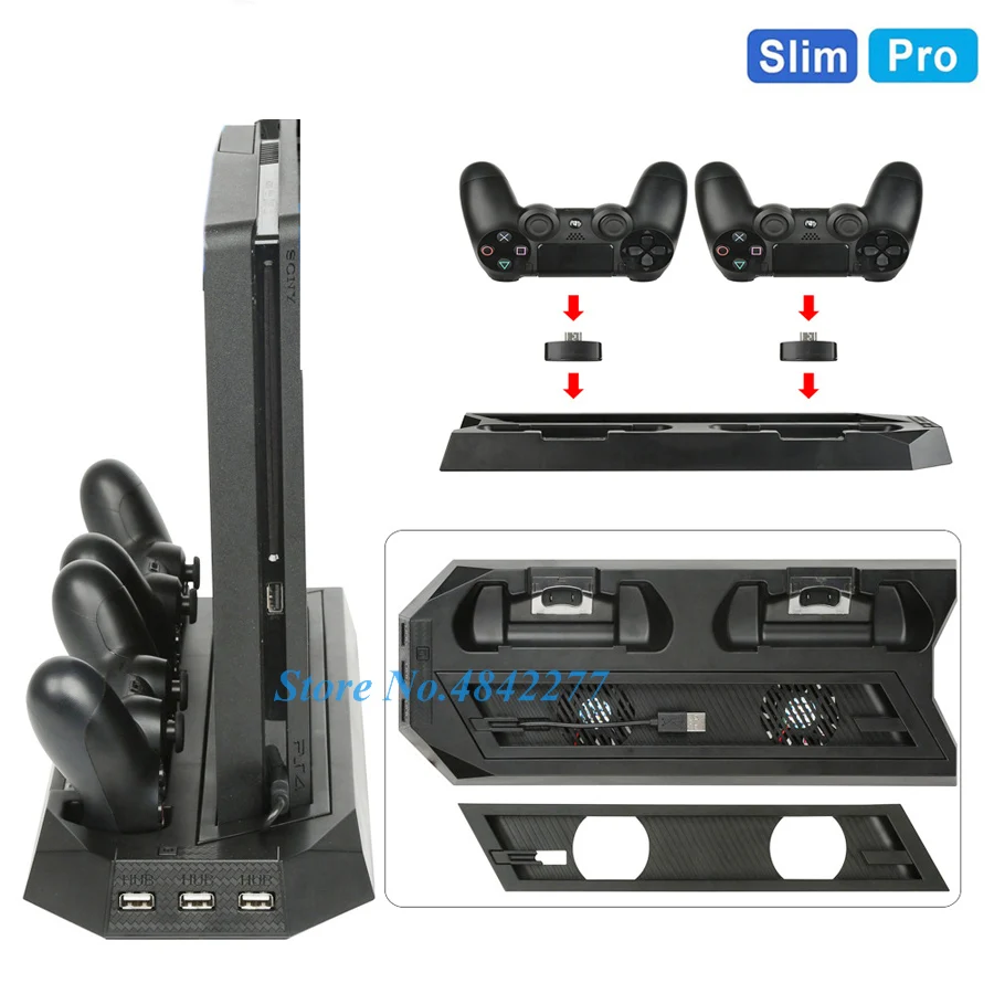 PS4 Pro Slim 2 в 1 подставка вентилятор охлаждения зарядное устройство для геймпада