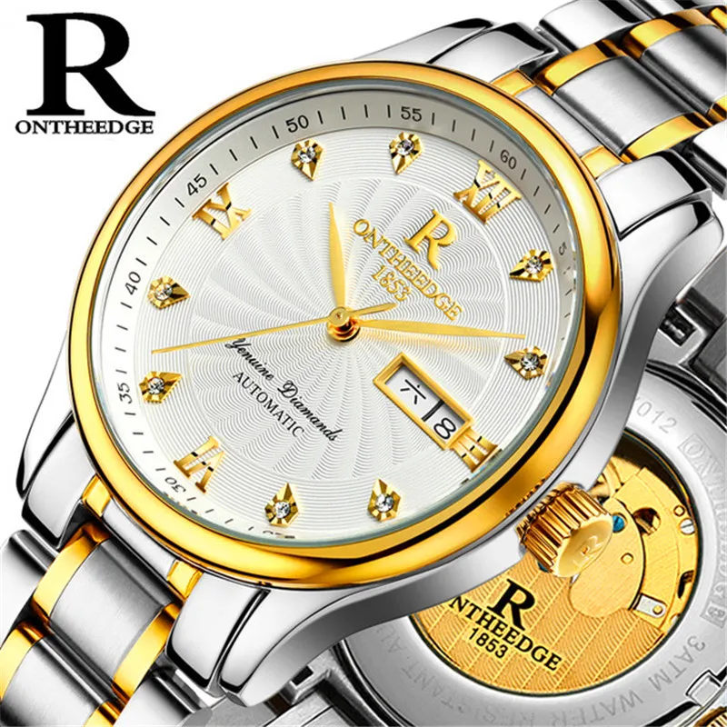 

Men's Automatic Wrist Watch Gold Bezel Self-winding movement with Gold Rotor Waterproof erkek kol saati otomatik