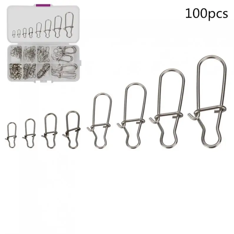 100 шт./лот рыболовный двойной замок шарнирный зажим 0 #-8 #11 кг-83 кг смешанный зажим для приманки из нержавеющей стали Fastlock с коробкой