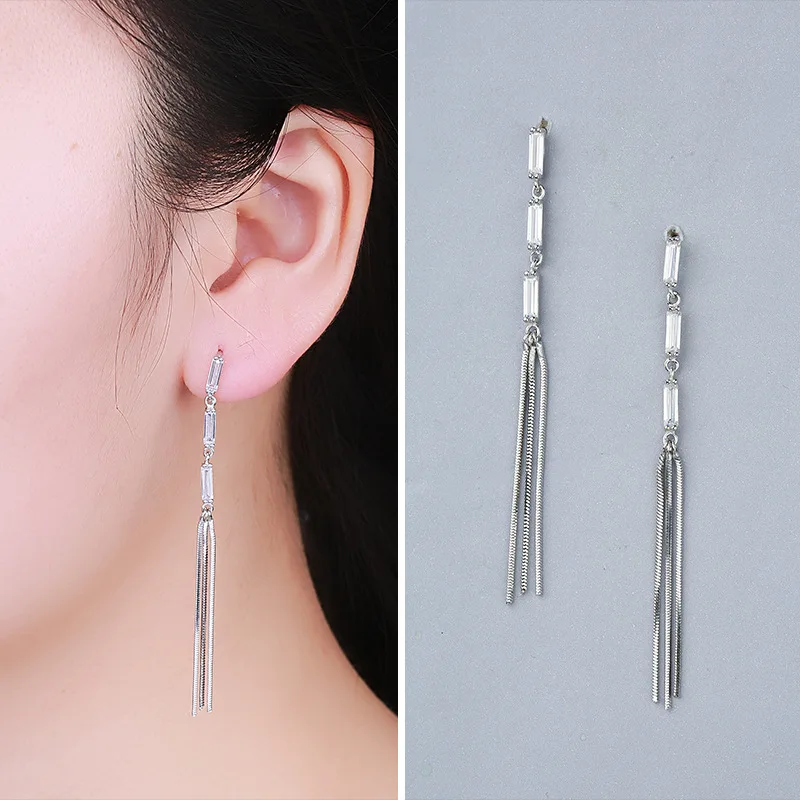L&ampP Fashion Authentic Tassels Zircon Long Earrings 925 Sterling Silver Fine Jewelry For Women Wedding Engagement Christmas Gift |