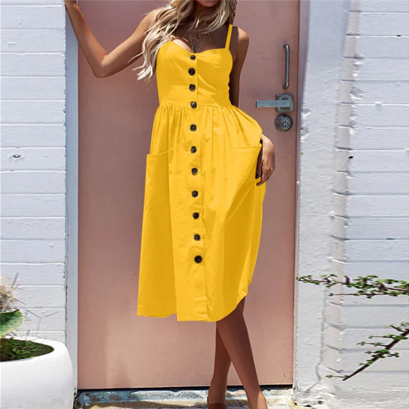 Женское сексуальное платье на пуговицах однотонное без рукавов с открытыми