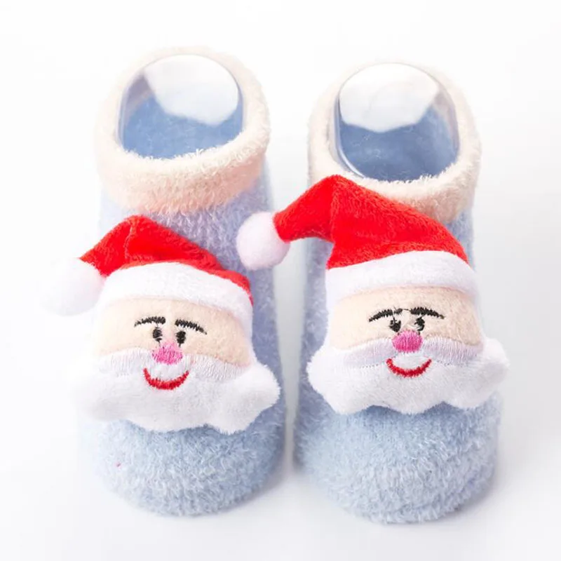 Blue santa Новые рождественские носки для малышей кашемировые теплые нескользящие носки для малышей - Цвет: Blue santa
