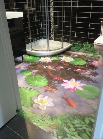 

[Self-Adhesive] 3D Pink Lotus Lake 4 Non-slip Waterproof Photo Self-Adhesive Floor Mural Sticker WallPaper Murals Print Decal