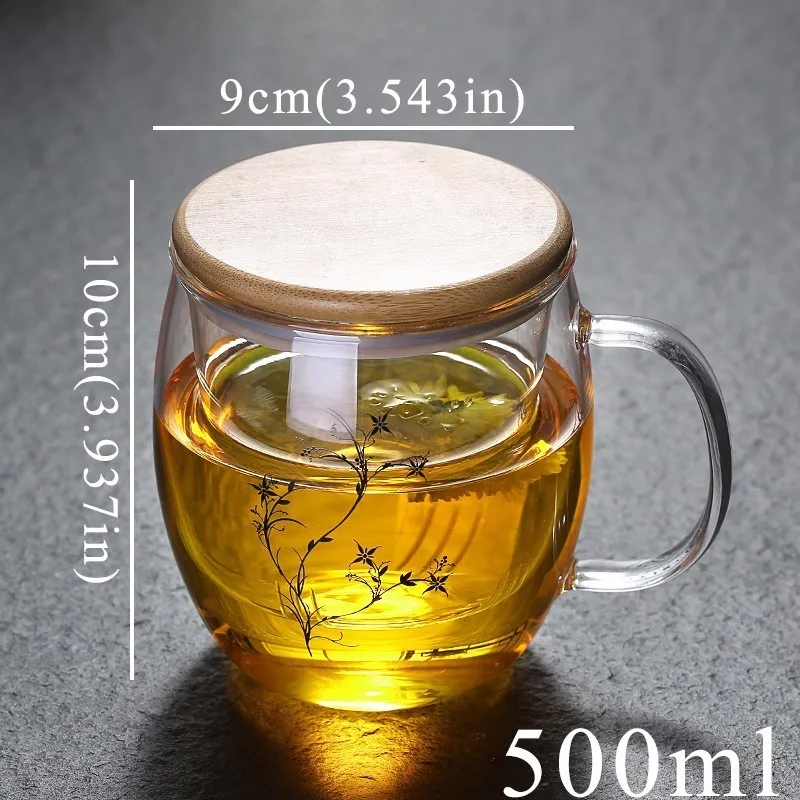 500ml Индивидуальная стеклянная чайная кружка с заваркой и крышкой бамбуковая большая кофейная кухонная дорожная Подарочная термостойкая посуда Xicara Caneca - Цвет: 500ml