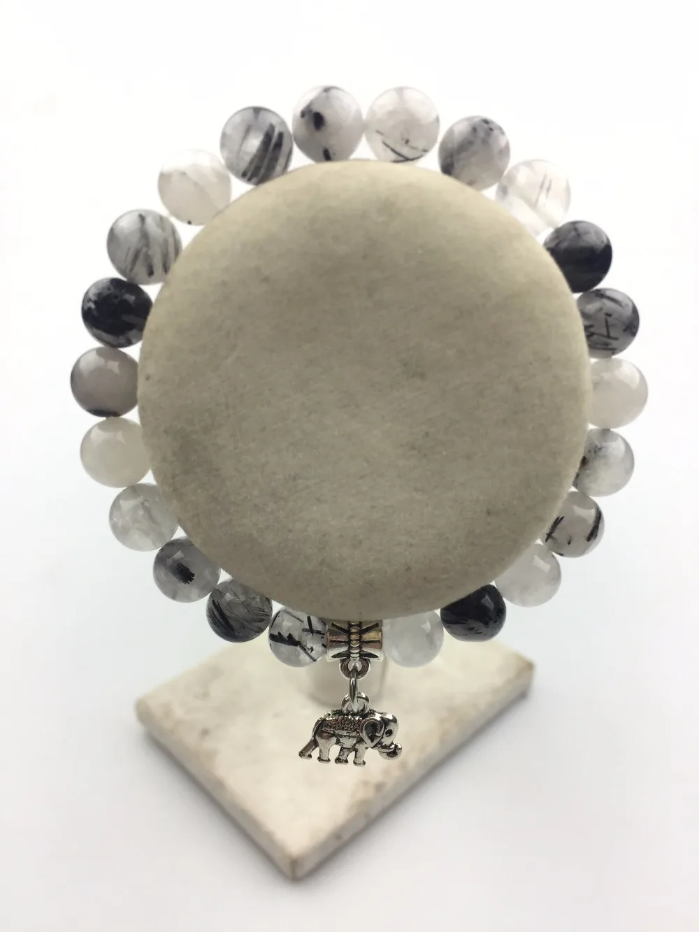 Круглый браслет из бисера натуральный камень 8 мм Rutilated Кварцевый Слон подвеска