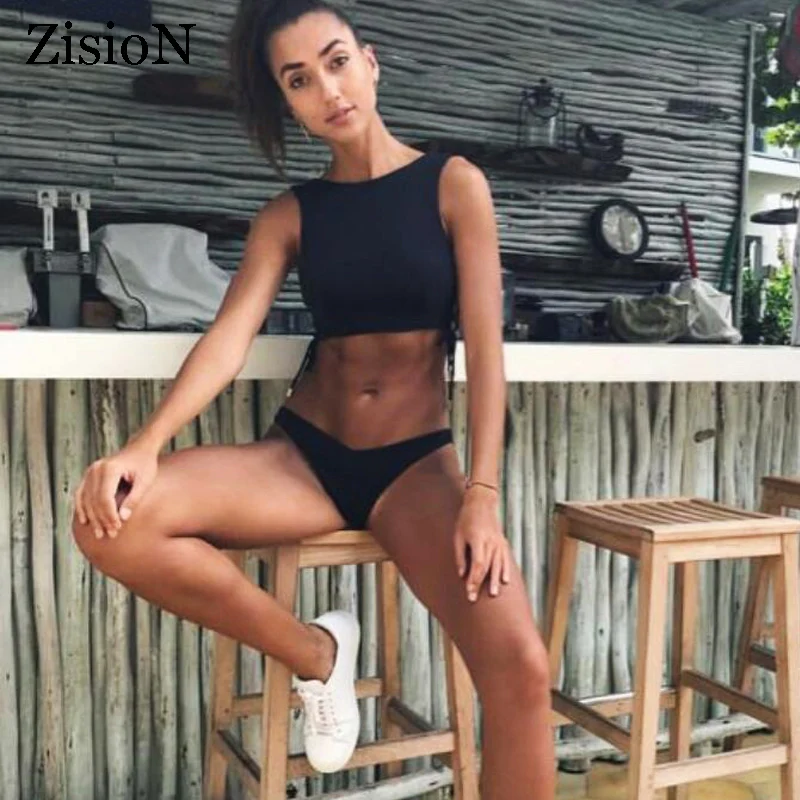 ZisioN новинка 2019 сексуальный комплект бикини женский купальник однотонный