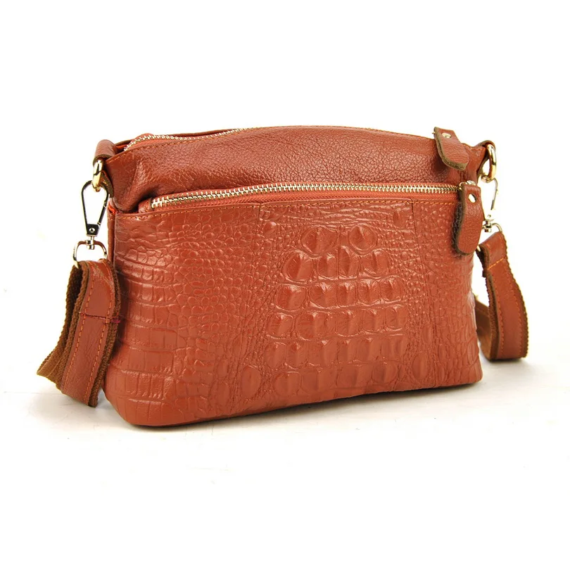 Женская маленькая сумка через плечо из натуральной кожи с крокодиловым узором