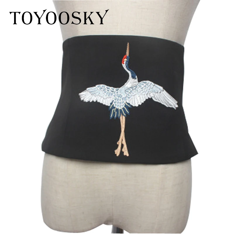 

Fashion Women Belt Vintage Embroidery Black Wide Belt for Women Dress Cosplay Fabric Cummerbund Luxury Brand Designer TOYOOSKY