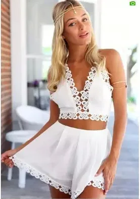 Free Shipping New Fashion Women clothing set sexy Backless V neck top+short pants pure white for girls | Женская одежда