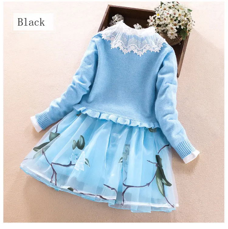 Girls Clothing set Autumn Winter Kids Sweater+Princess Dress 2pcs Suit for girl Party Wedding Dresses Children clothes368 10 11Y