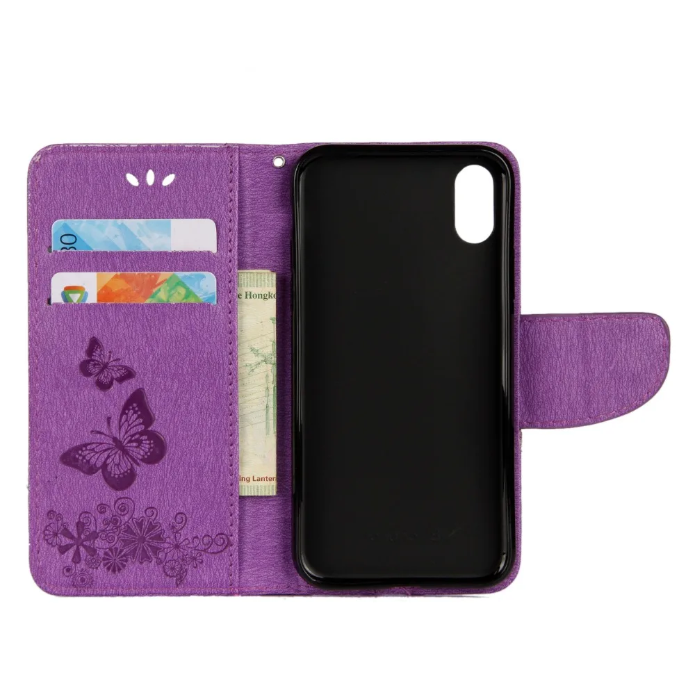 Для iPhone Xs X Fundas чехол 3D бабочка PU кожаный бумажник флип-чехол Мягкий силиконовый
