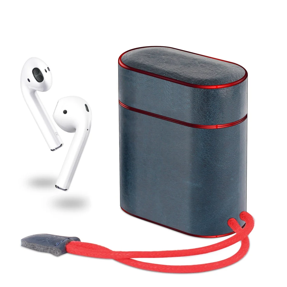 Blue Axbety для AirPods чехол из натуральной кожи Bluetooth беспроводной Чехол для наушников для Apple Airpods 1/2 зарядная коробка из зернистой кожи - Цвет: Blue