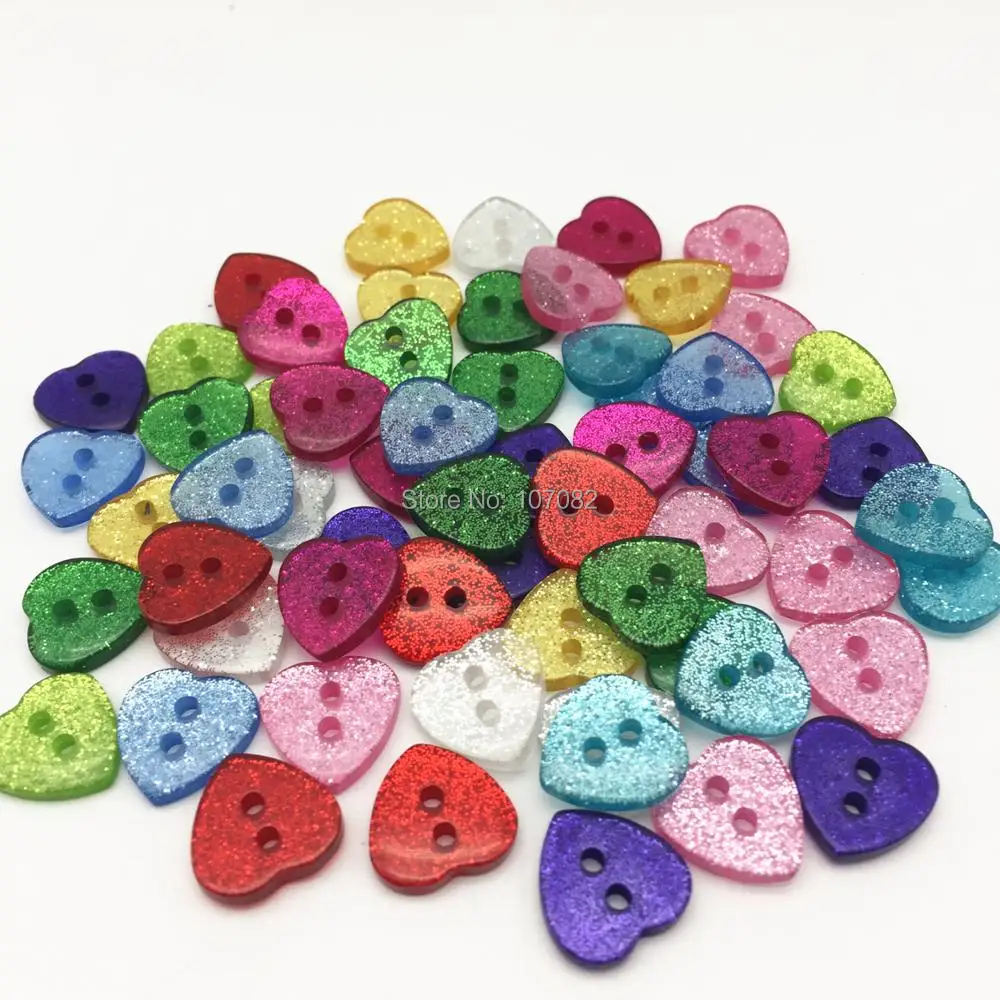 Пуговицы в форме сердца с блестками 12 х13 мм 300 шт.|buttons resin|scrapbooking cardmakingheart buttons |