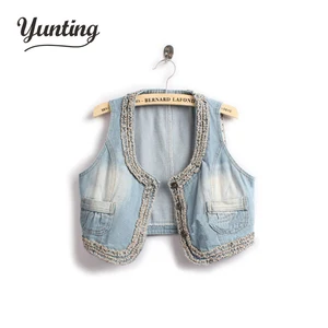 Для женщин ретро стираный рукава персонализированный Кардиган Джинсы джинсовый жилет Детская жилетка, пальто, куртка Бесплатная Размеры