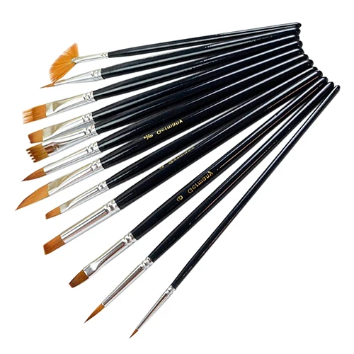 12 шт. черный профессиональный нейлоновый набор кистей для волос художника