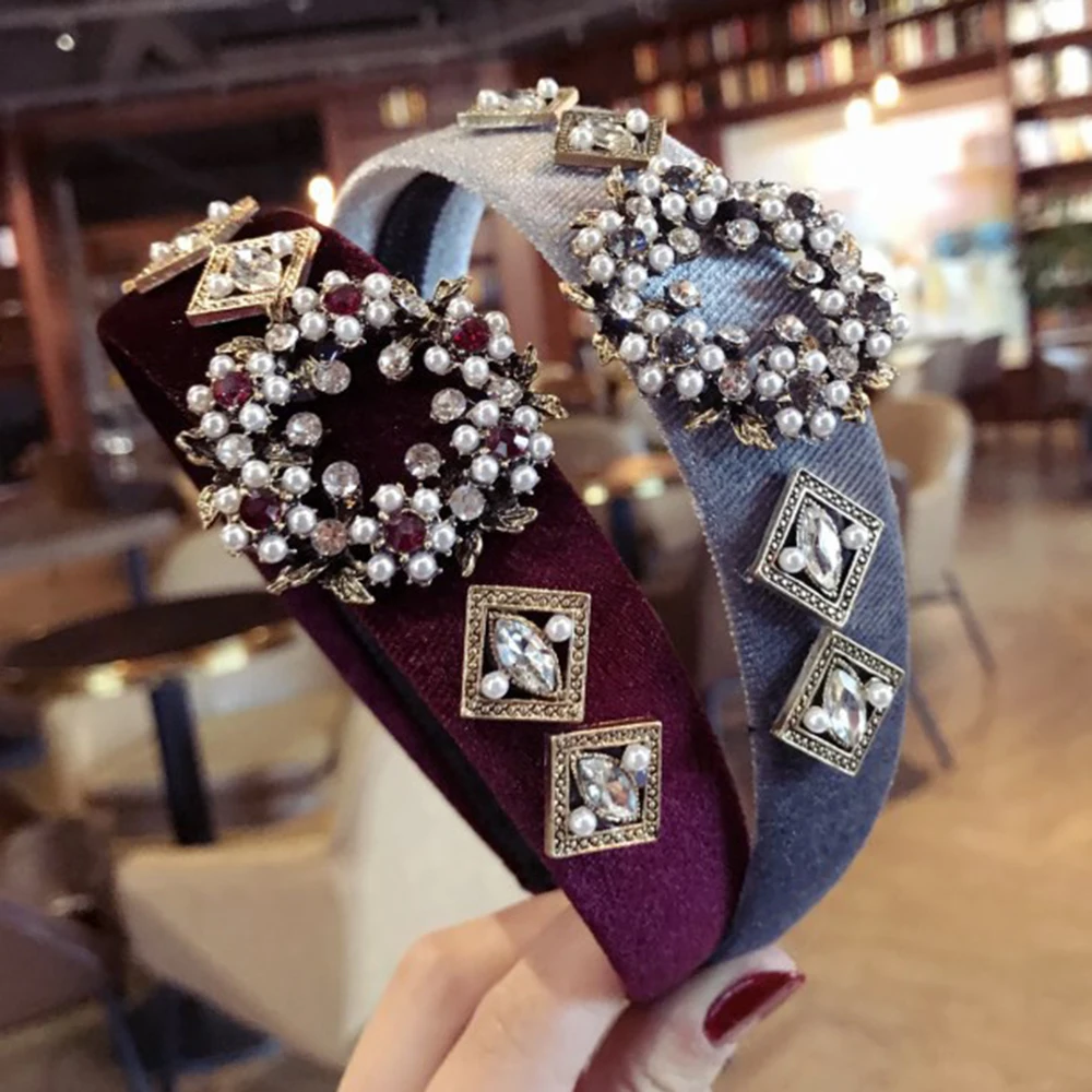 Блестящий Кристалл Стразы ткань повязка на голову широкий головной убор