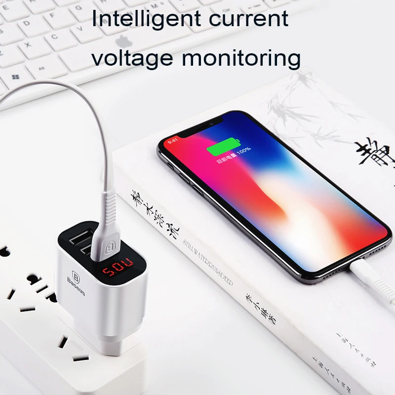Baseus светодиодный цифровой 3 Порты USB Зарядное устройство ЕС Подключите мобильный телефон для быстрой зарядки стены Зарядное устройство 3.4A Max для iPhone X 8 7 samsung S9 S8