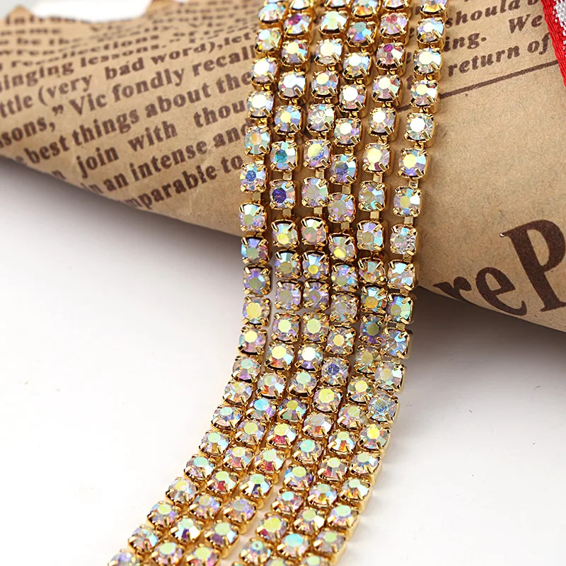 Горячие 10 ярдов/рулон SS6 SS12 кристалл AB горный хрусталь цепь DIY Шить на