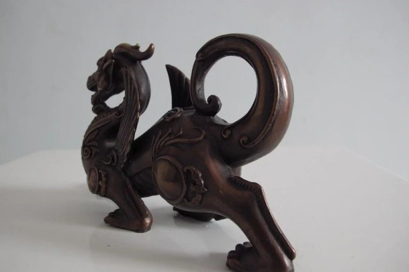 Chinese exquisite pure Red bronze copper statue fengshui fly beast lucky dragon | Дом и сад