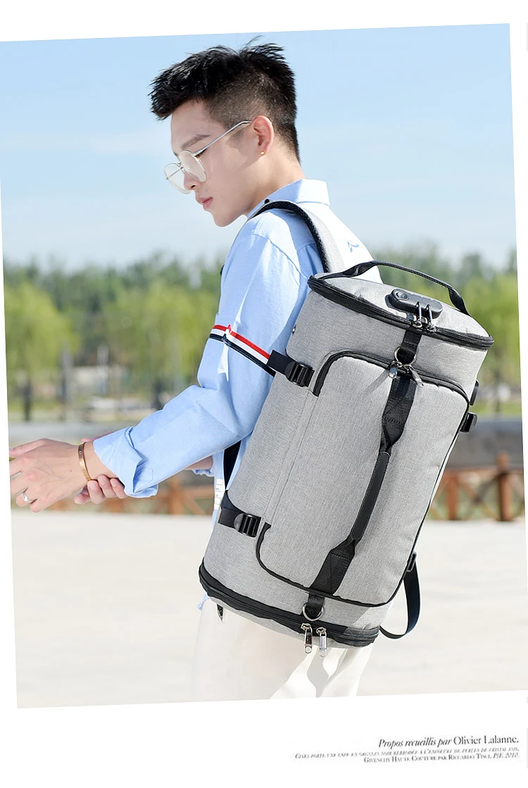35L Мужская многофункциональная дорожная сумка, сумка для багажа, мужская дорожная сумка, большая вместительность, черный, серый Рюкзак, Брезентовая повседневная спортивная сумка