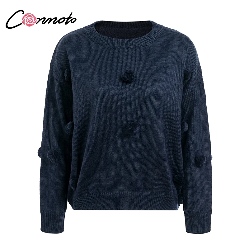 Тёмно-синий Conmoto шикарный трехмерный шар Feminino Повседневный вязаный свитер осень-зима свитер женский однотонный джемпер оверсайз - Цвет: Тёмно-синий