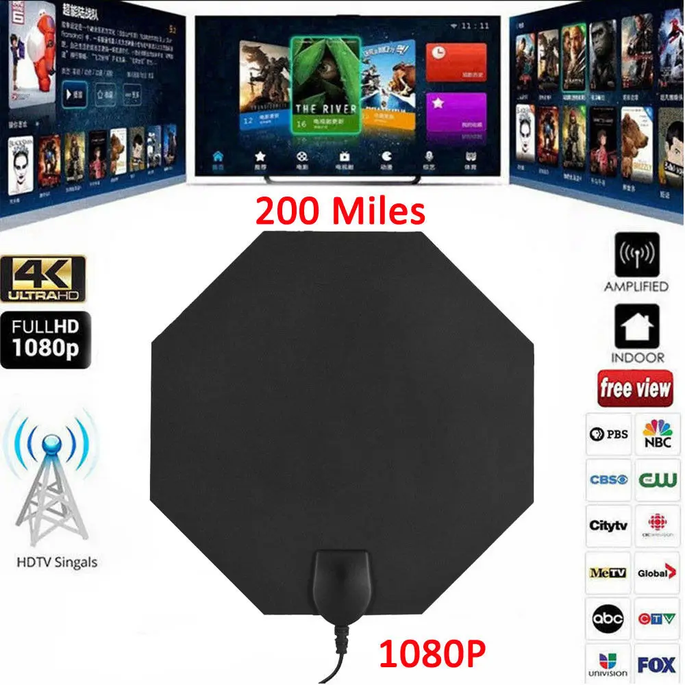 Qiyuntong 200 миля диапазонная антенна ТВ цифровой HD Skywire 4 K Antena Внутренний HDTV 1080