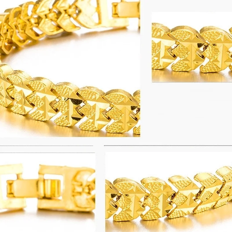 

OMHXFC Wholesale European Fashion Woman Female Party Birthday Wedding Gift Elegant Heart Link 24KT Gold Bracelets BE223