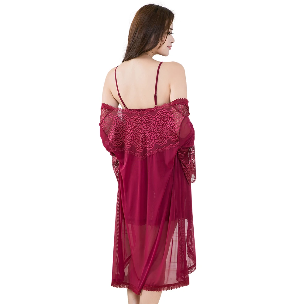 

Sexy lace women pyjamas sets Robe set High end embroidery woman nightgown suit Night dress Lingerie Bathrobe Sleepwear Nightwear