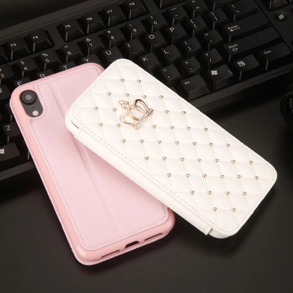 Для iPhone X XR XS Max 6 6S 7 8 Plus чехол с блестящей короной кожаный чехол-кошелек со стразами чехол-книжка с подставкой сумка для мобильного телефона