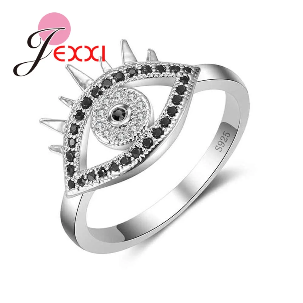 

Punk Style Black & White AAA+ Crystal Eye Shape Finger Rings 925 Sterling Silver Jewelry for Women Men Christmas Gift