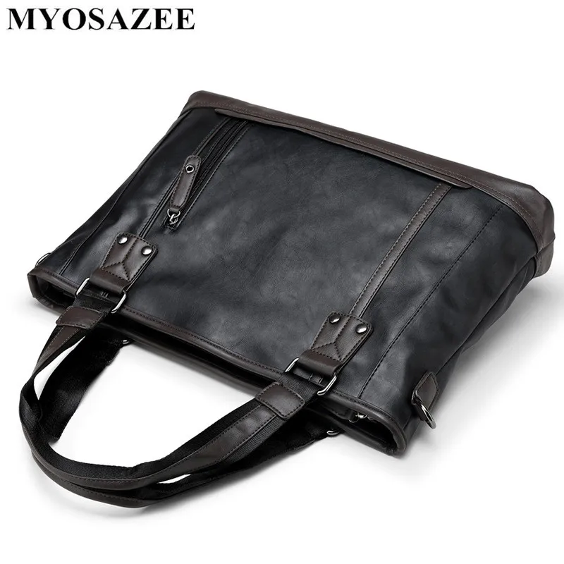 MYOSAZEE  Brand Fashion Male Commercial Briefcase PU Leather Bag Business Vintage Travel Casual Men's Messenger Bags Computer