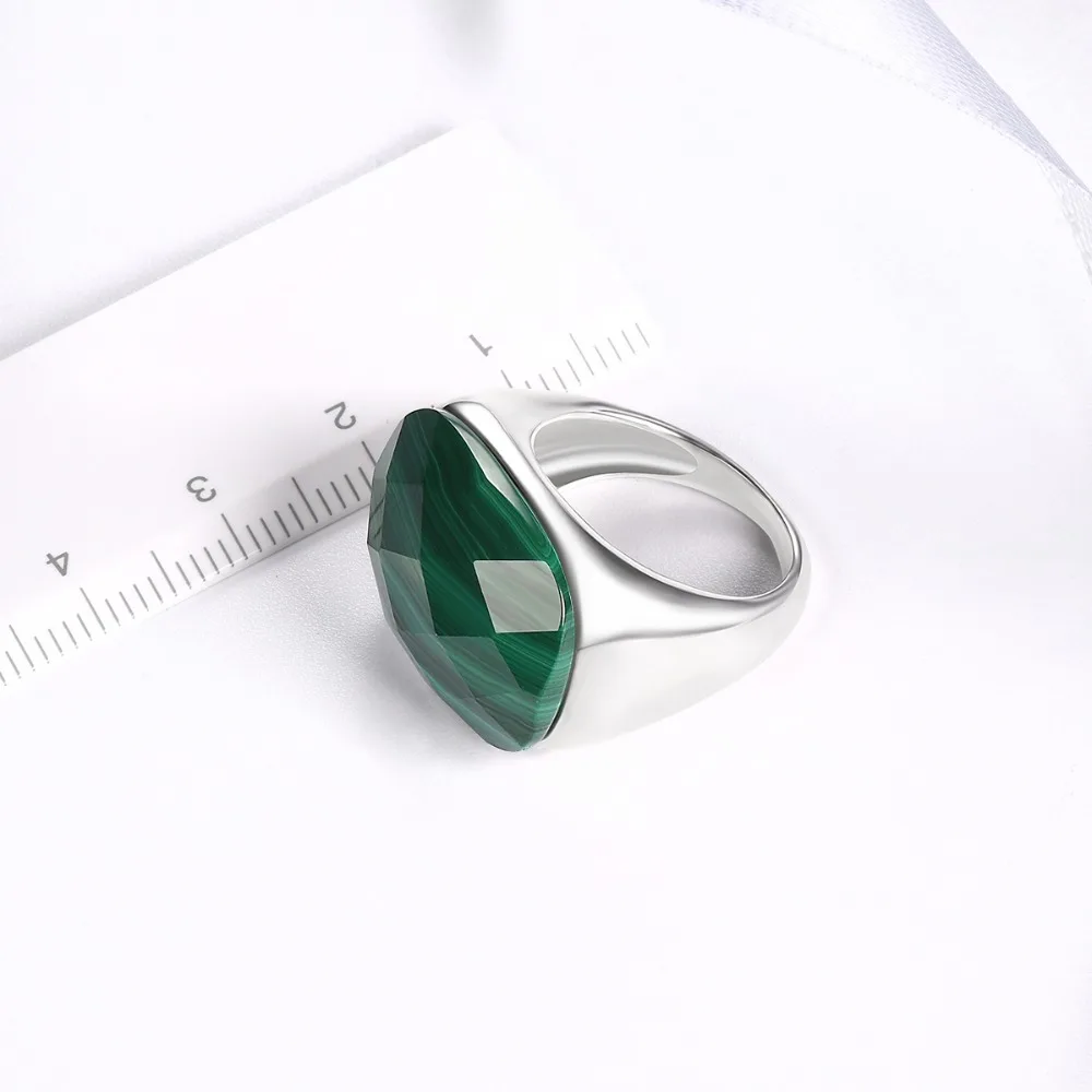 Hutang Malachite Engagement Rings Checkerboard Cut Natural Gemstone Solid 925 Sterling Silver Ring Men Women Fine Stone Jewelry|fine jewelry|925
