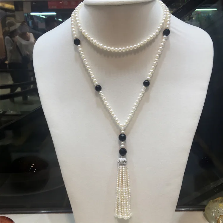 Ручная узелковая длинная натуральная 5-6 мм белая пресноводная жемчужина