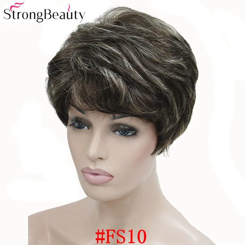 StrongBeauty синтетические Короткие Волнистые Волосы пышные натуральные светлые/серебристо-серые парики с челкой для женщин много цветов на выбор