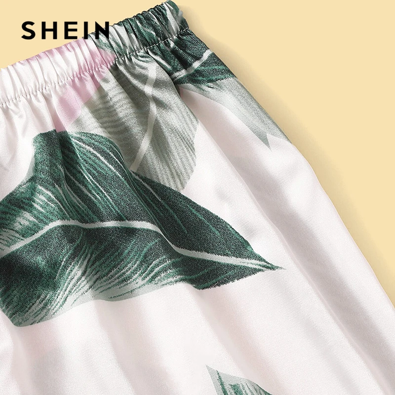 SHEIN многоцветный топ с тропическим принтом и шорты, Атласный пижамный комплект, летняя Пижама, женская сексуальная пижама