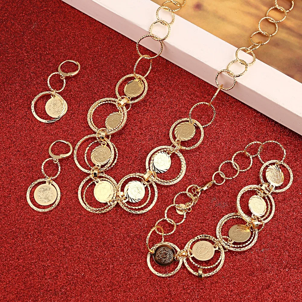 Dubai Gold Color Jewelry Set For Women African Ethiopian Antique Coin Bracelet Earrings Necklace | Украшения и аксессуары