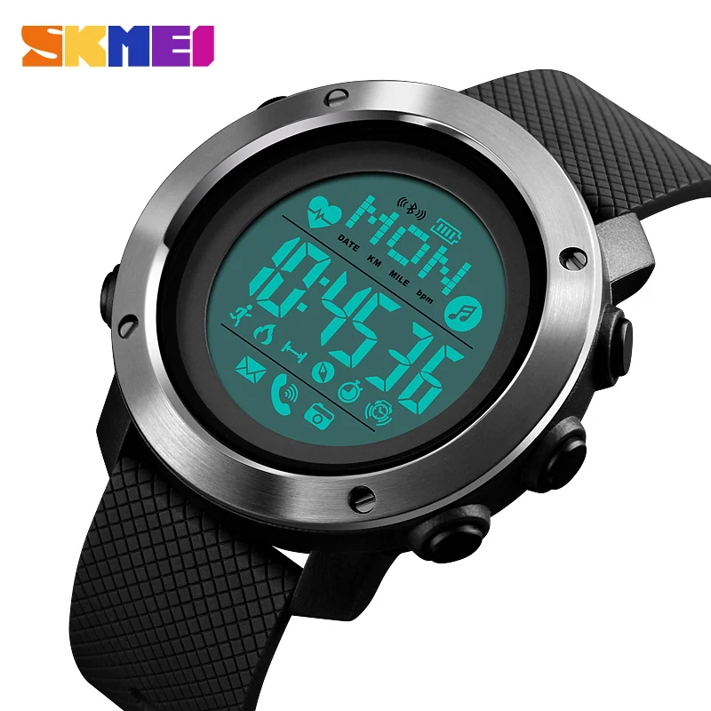 Steel Case Black Bluetooth Смарт часы для Android носить ОС Android IOS Smartwatch мужские спортивные часы компас relógio inteligente SKMEI - Цвет: Steel Case Black