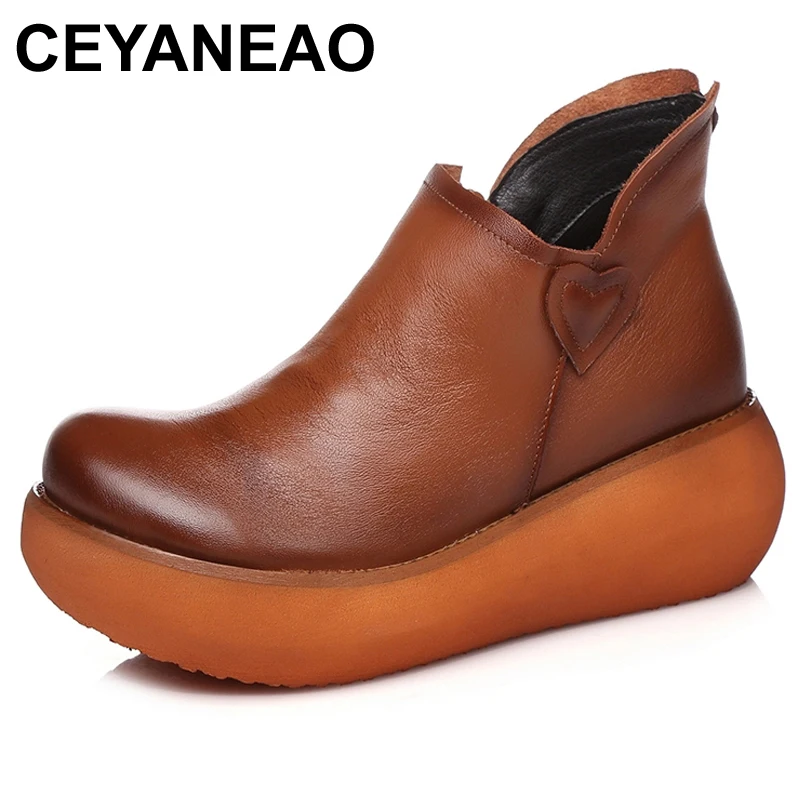 

CEYANEAO New Autumn Women's Genuine Leather Platform Shoes Wedges Lady High Heel Shoes Woman Pumps Handmade Mother ShoesE1524