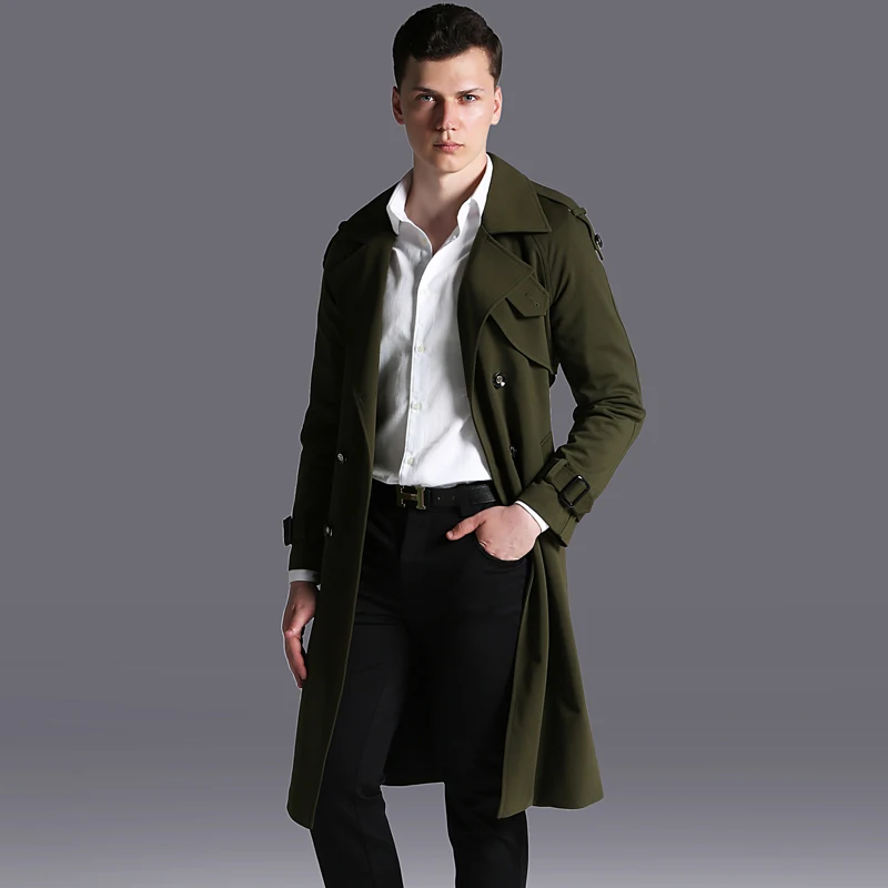 

2018 S-6XL!!! Man knee-high trench coat Long double-breasted coat big yards