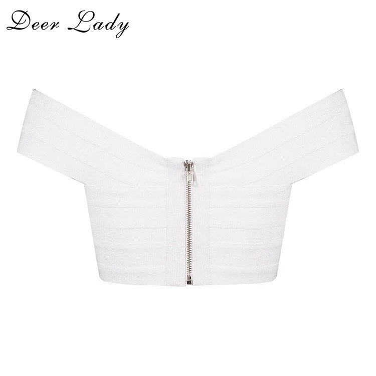 

Deer Lady Biggest Deal !!! Limit Stock!! Women Elastic Sexy White Rayon Bandage Crop Top Off Shoulder Red Black Hot Pink