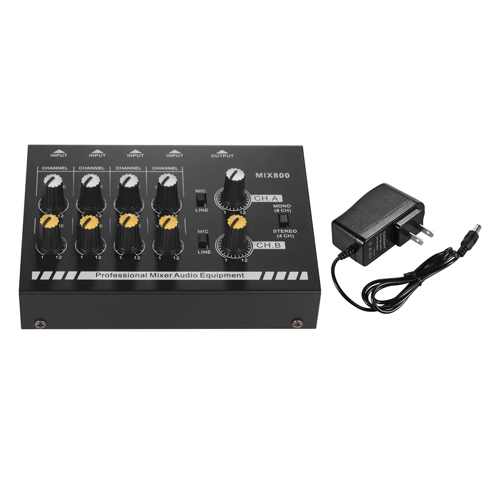 

Compact Size 8-Channels Mono/Stereo Audio Sound Line Mixer with Power Adapter