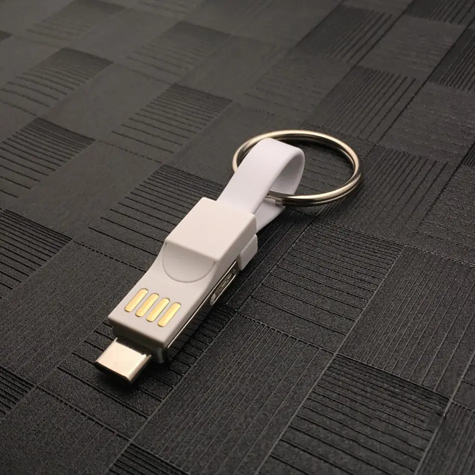 White 3 в 1 Мини брелок usb кабель Micro Тип usb C для iPhone X XS MAX XR iPod Зарядное устройство синхронизации данных Магнитная Зарядка плоский кабель Шнур - Тип штекера: White