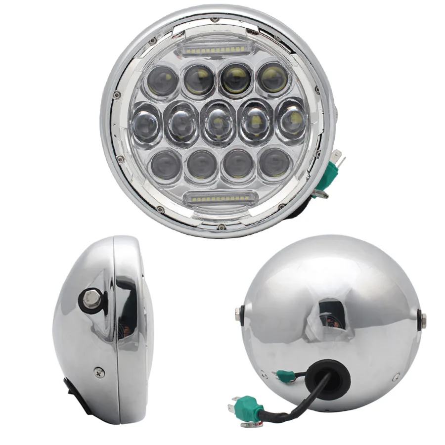 

Светодиодный налобный фонарь для мотоцикла, 12 В постоянного тока, 7 дюймов, хромированная лампа в стиле ретро, универсальный Передний фонарь...