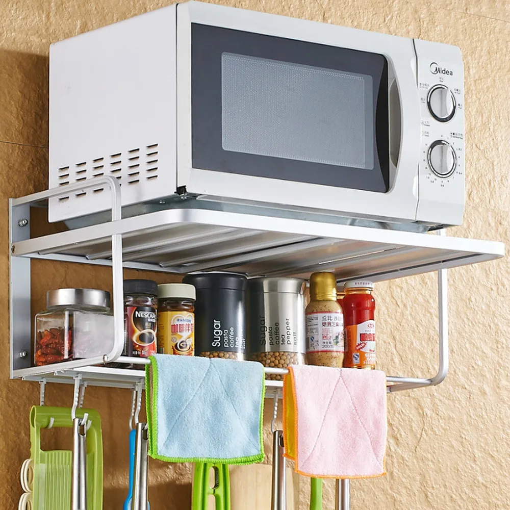 Space aluminum wall-mounted kitchen microwave storage rack 2 layer oven bracket provincial space support rack LL5311533