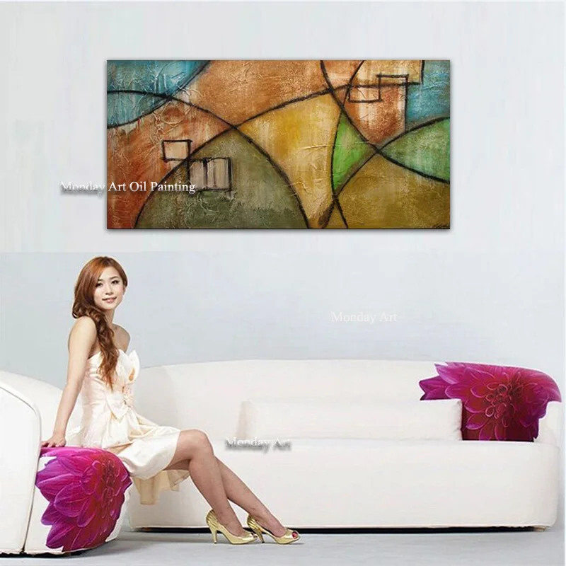 100% Handpainted Modern Abstract Colourful Canvas Painting Wall Quardro Home Decoration for Living Room Children Gift | Дом и сад