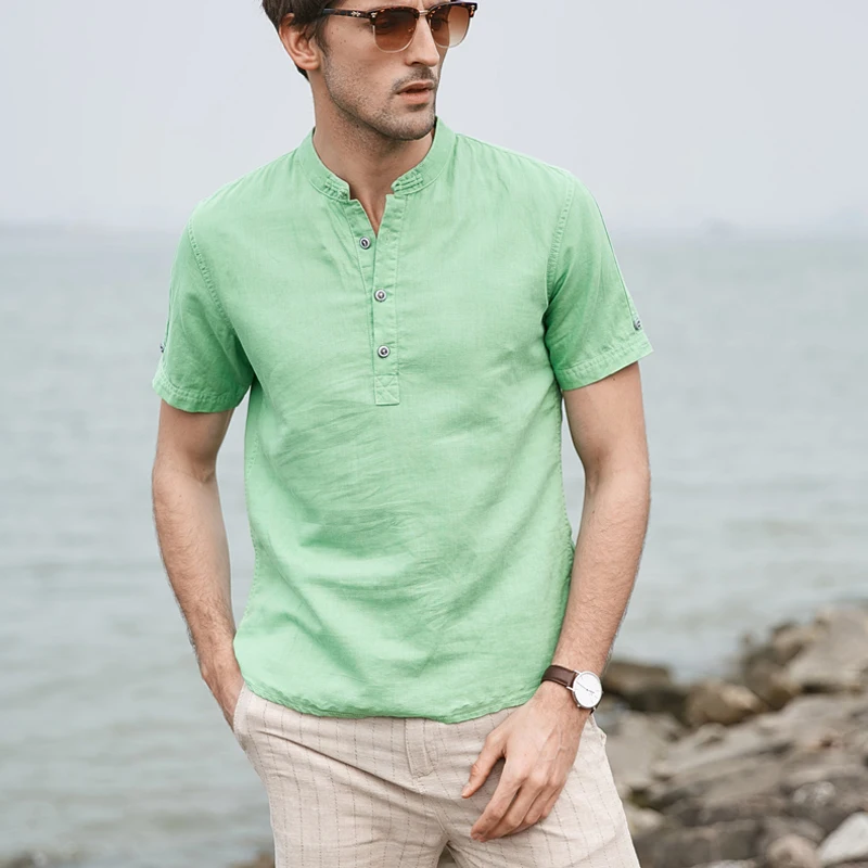 Летняя льняная рубашка мужские рубашки с короткими рукавами стильные дышащие