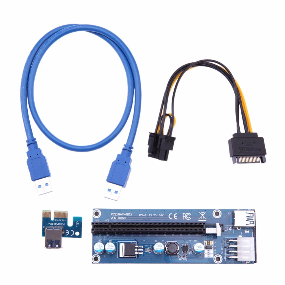 PCI E 1x к 16x Шахтерская машина расширитель переходника адаптер карты 60 см sata 8pin