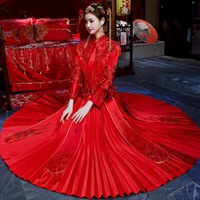 unique red gown bride wedding dress chinese style costume cheongsam dress maternity evening show clothing slim style for wedding